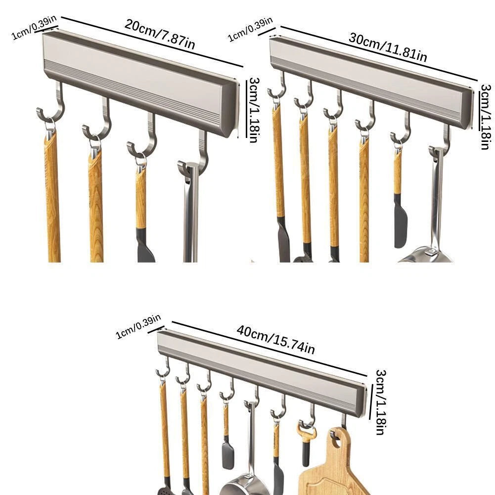Self adhesive Hooks Rack Wall Mounted Kitchen Utensils Holder Hook Row V4R9 R3A4