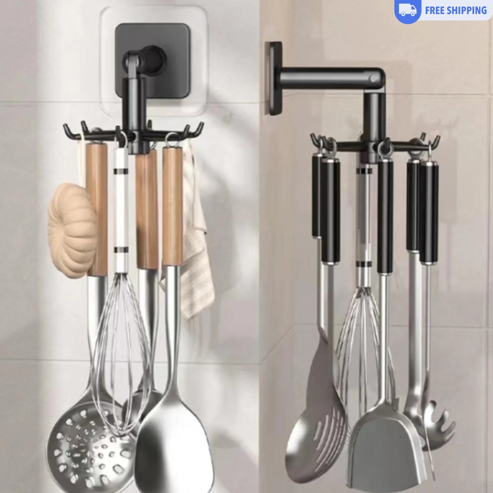 1pc No-Drill 360° Rotating Hook | Seamless Kitchen Storage & Key Hanger Organize