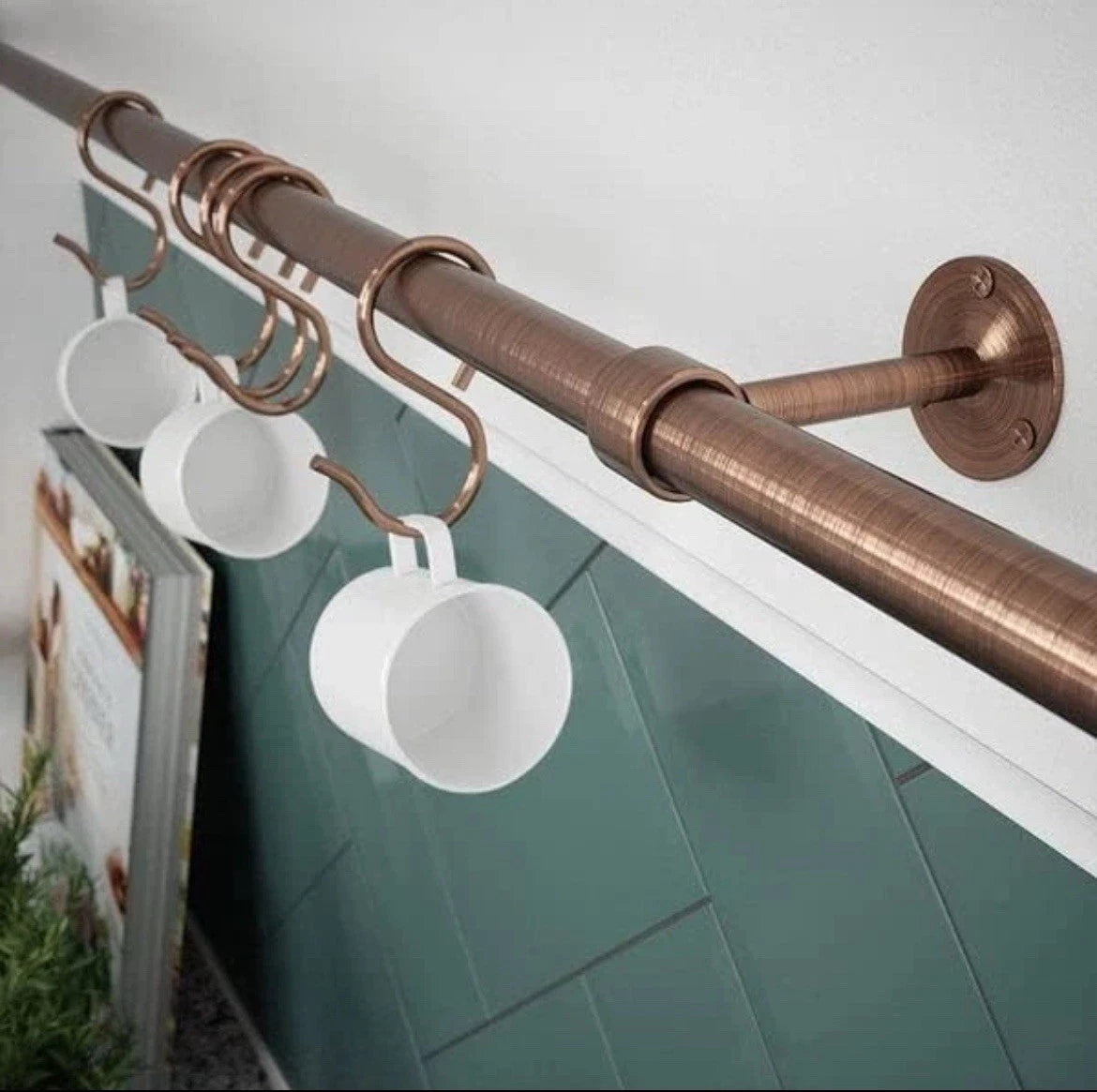 Easy-Fit Utensil Rail Kit 60cm Antique Copper Kitchen Wall Cup Over Sink Hanger