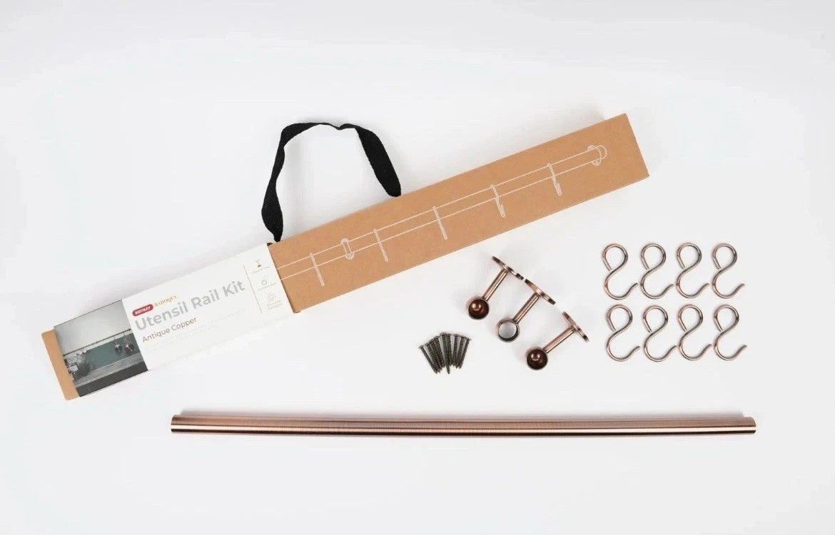 Easy-Fit Utensil Rail Kit 60cm Antique Copper Kitchen Wall Cup Over Sink Hanger