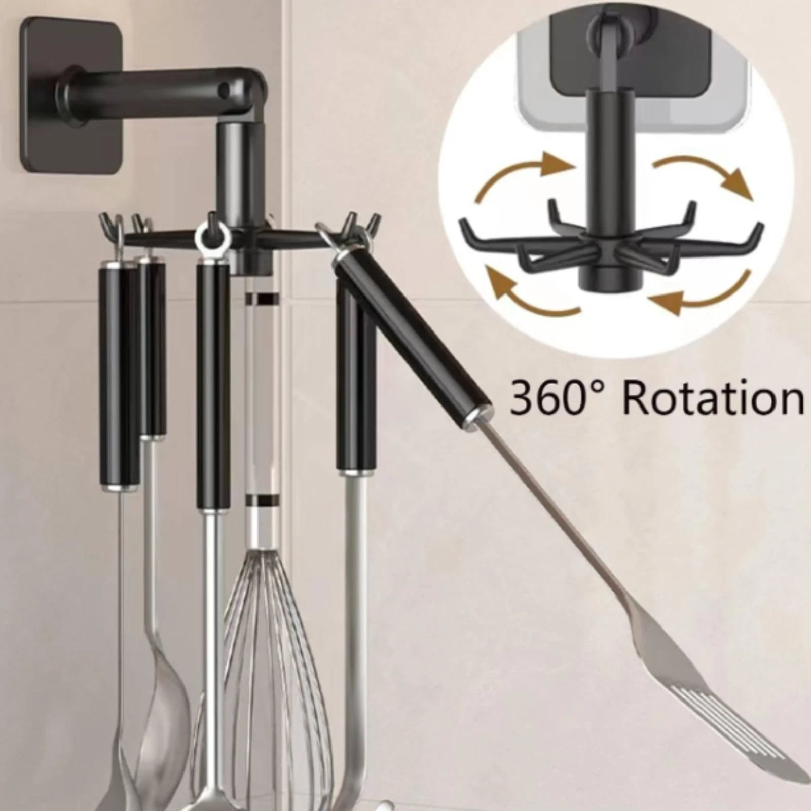1pc No-Drill 360° Rotating Hook | Seamless Kitchen Storage & Key Hanger Organize