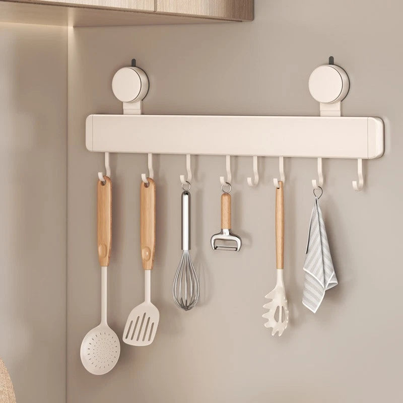Kitchen Sliding Hook Rack - No-Drill Wall Mount Organizer